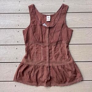 Y2K Faded Glory Brown 100% Cotton Tank Top Size Medium Cottage Boho Fairy